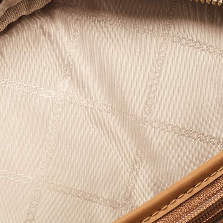 Pre Owned Michael Kors Brown Signature Coated Canvas and Leather Medium Rhea Backpack