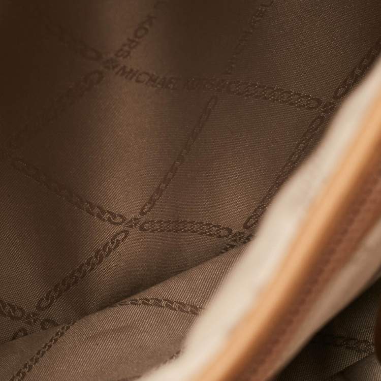 Pre Owned Michael Kors Brown Signature Coated Canvas and Leather Medium Rhea Backpack