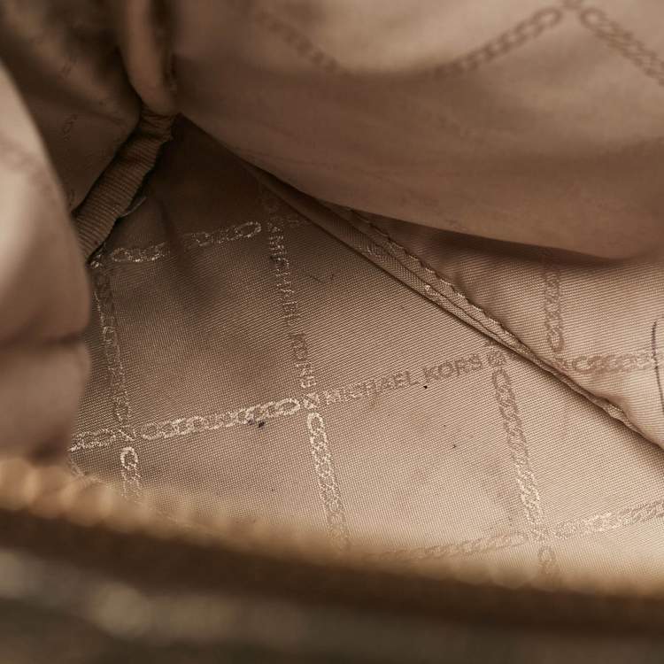 Pre Owned Michael Kors Brown Signature Coated Canvas and Leather Medium Rhea Backpack