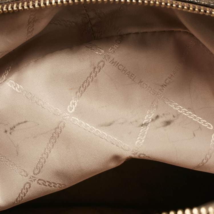 Pre Owned Michael Kors Brown Signature Coated Canvas and Leather Medium Rhea Backpack