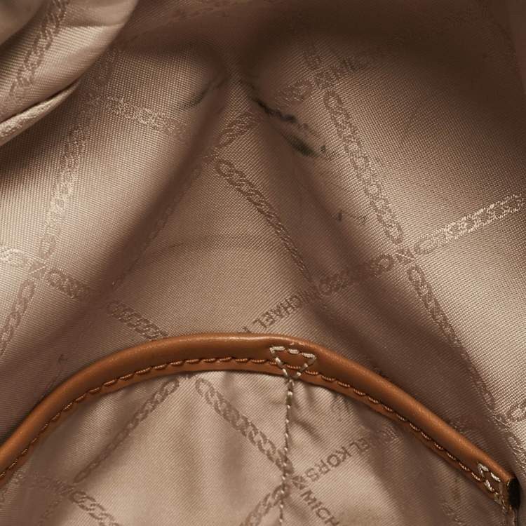 Pre Owned Michael Kors Brown Signature Coated Canvas and Leather Medium Rhea Backpack