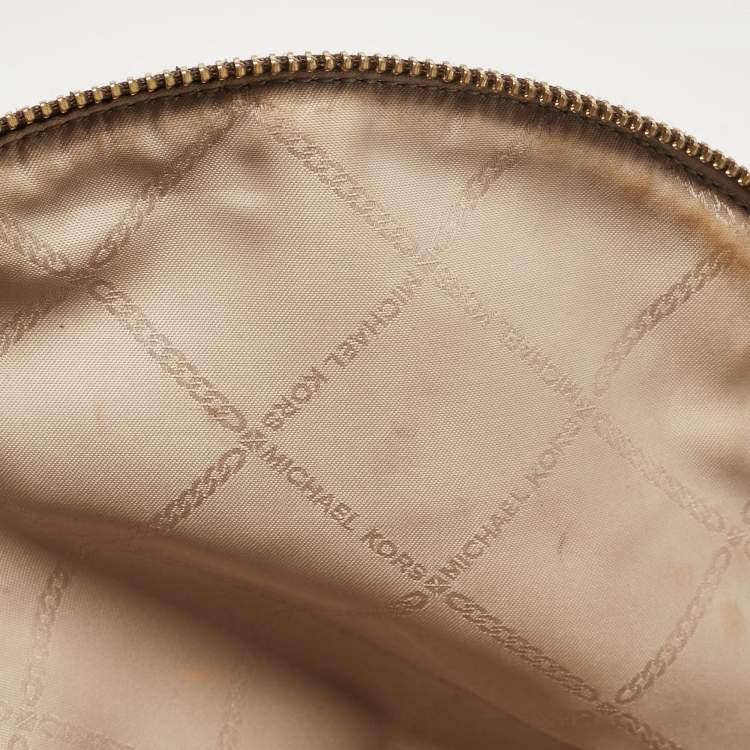 Pre Owned Michael Kors Brown Signature Coated Canvas and Leather Medium Rhea Backpack