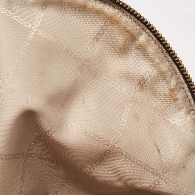 Pre Owned Michael Kors Brown Signature Coated Canvas and Leather Medium Rhea Backpack