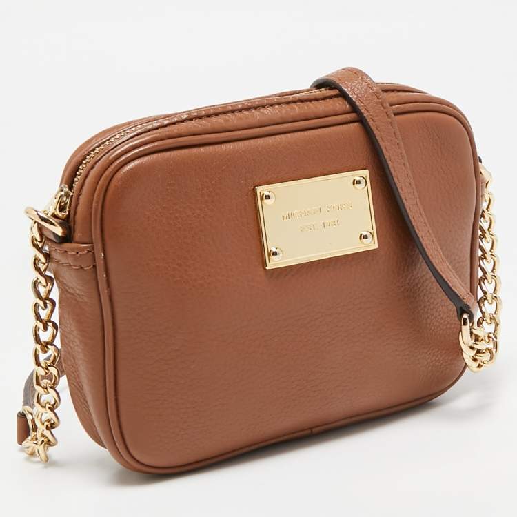 Pre Owned Michael Kors Brown Leather Mini Camera Crossbody Bag