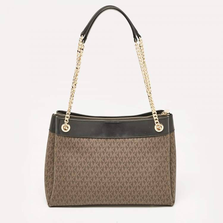 Pre Owned Michael Kors Brown/Black Signature Canvas Susan Shoulder Bag