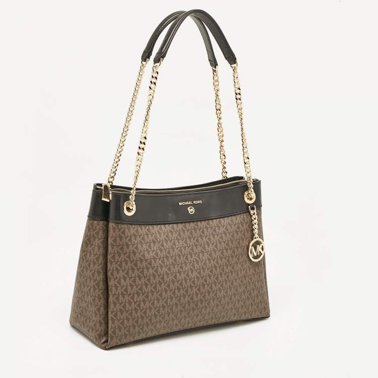 Pre Owned Michael Kors Brown/Black Signature Canvas Susan Shoulder Bag