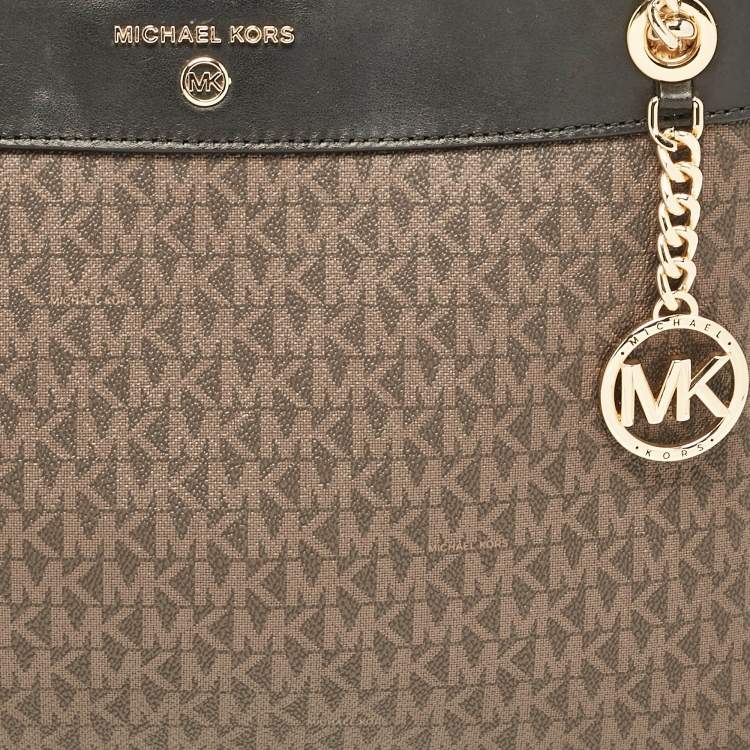 Pre Owned Michael Kors Brown/Black Signature Canvas Susan Shoulder Bag