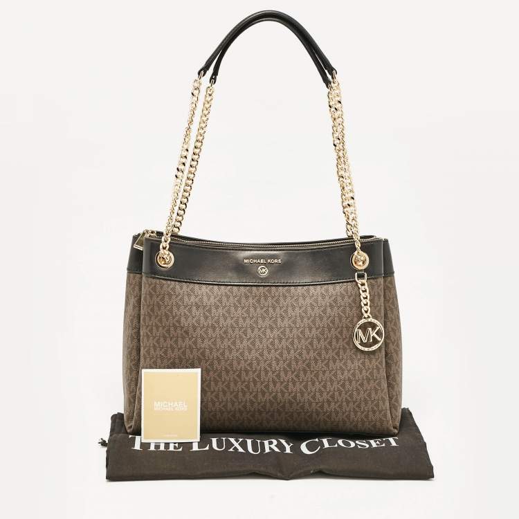 Pre Owned Michael Kors Brown/Black Signature Canvas Susan Shoulder Bag