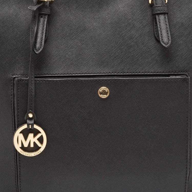 Pre Owned Michael Kors Black Leather Jet Set Top Zip Tote