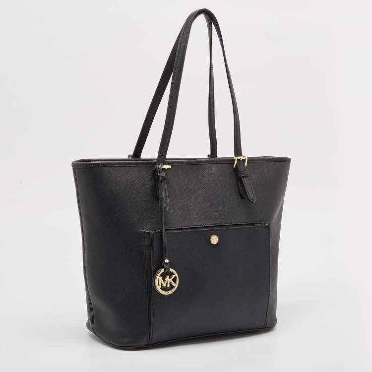 Pre Owned Michael Kors Black Leather Jet Set Top Zip Tote