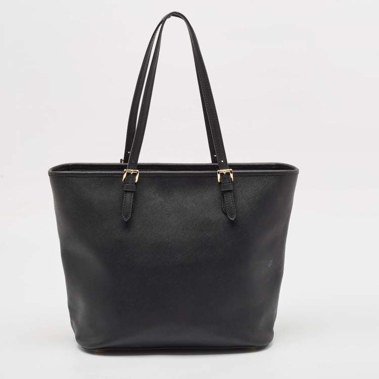 Pre Owned Michael Kors Black Leather Jet Set Top Zip Tote
