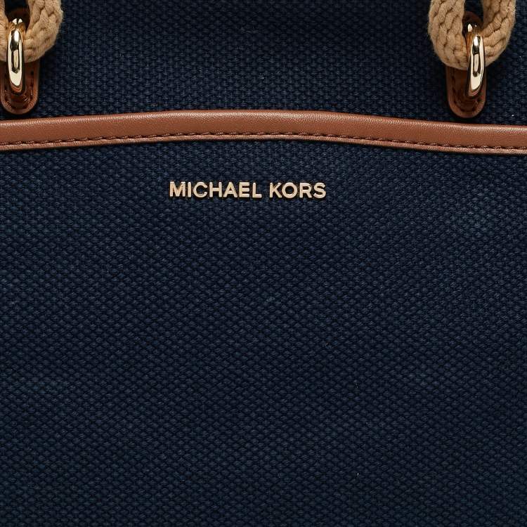 Pre Owned Michael Kors Navy Blue/Brown Canvas Small Talia Tote