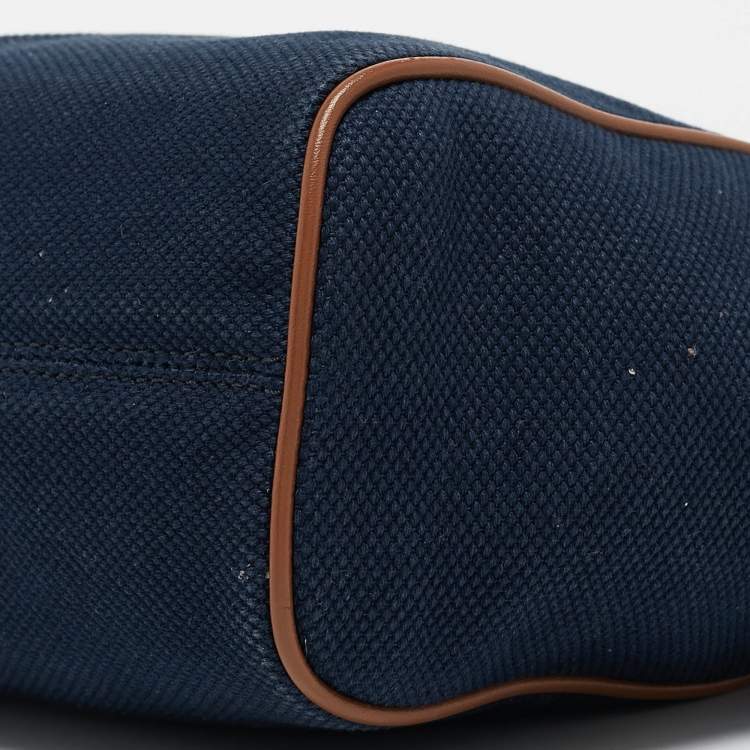 Pre Owned Michael Kors Navy Blue/Brown Canvas Small Talia Tote