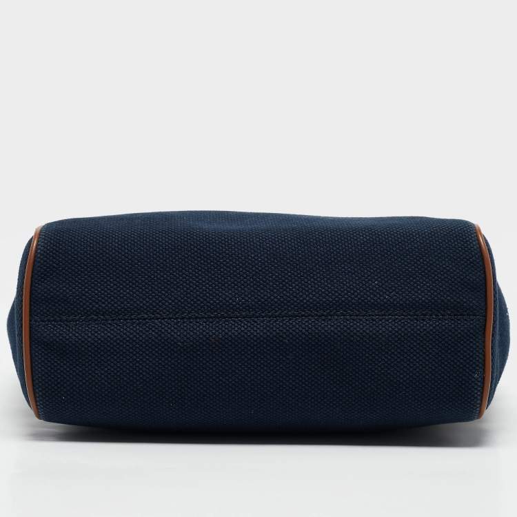 Pre Owned Michael Kors Navy Blue/Brown Canvas Small Talia Tote