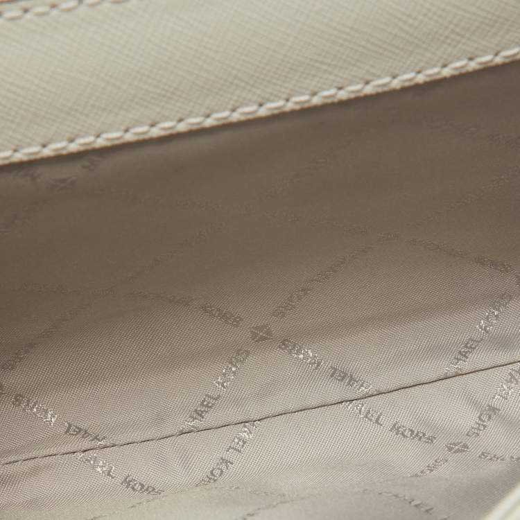 Pre Owned Michael Kors Grey Saffiano Leather Jet Set Travel Crossbody Bag
