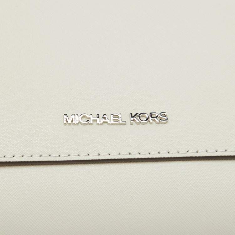 Pre Owned Michael Kors Grey Saffiano Leather Jet Set Travel Crossbody Bag