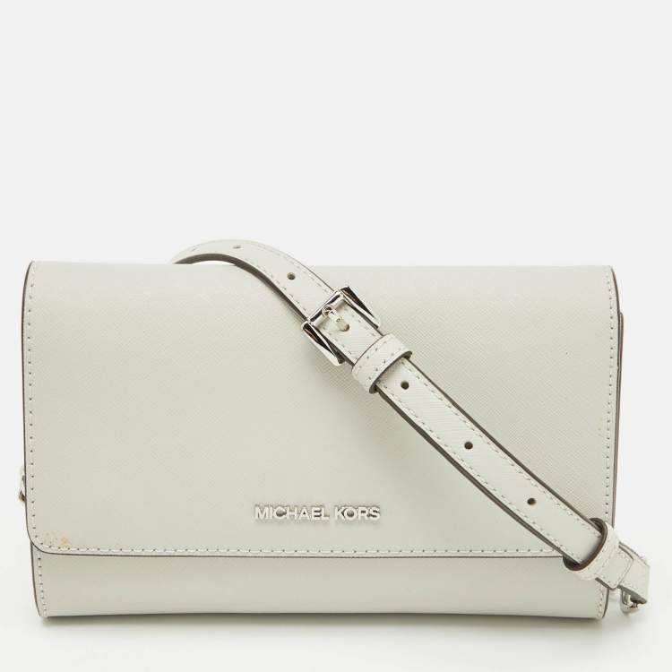 Pre Owned Michael Kors Grey Saffiano Leather Jet Set Travel Crossbody Bag
