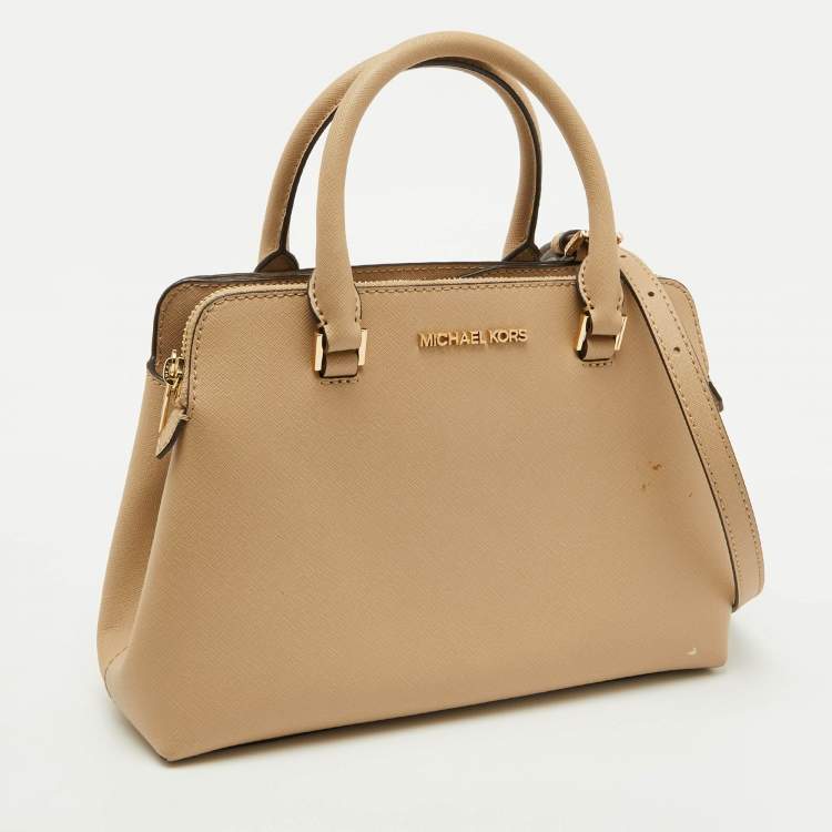 Pre Owned Michael Kors Beige Leather Small Idina Satchel