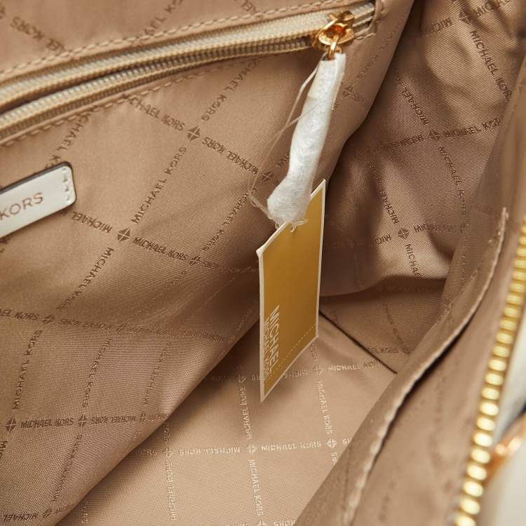 Pre Owned Michael Kors Brown/White Leather Large Hope Tote