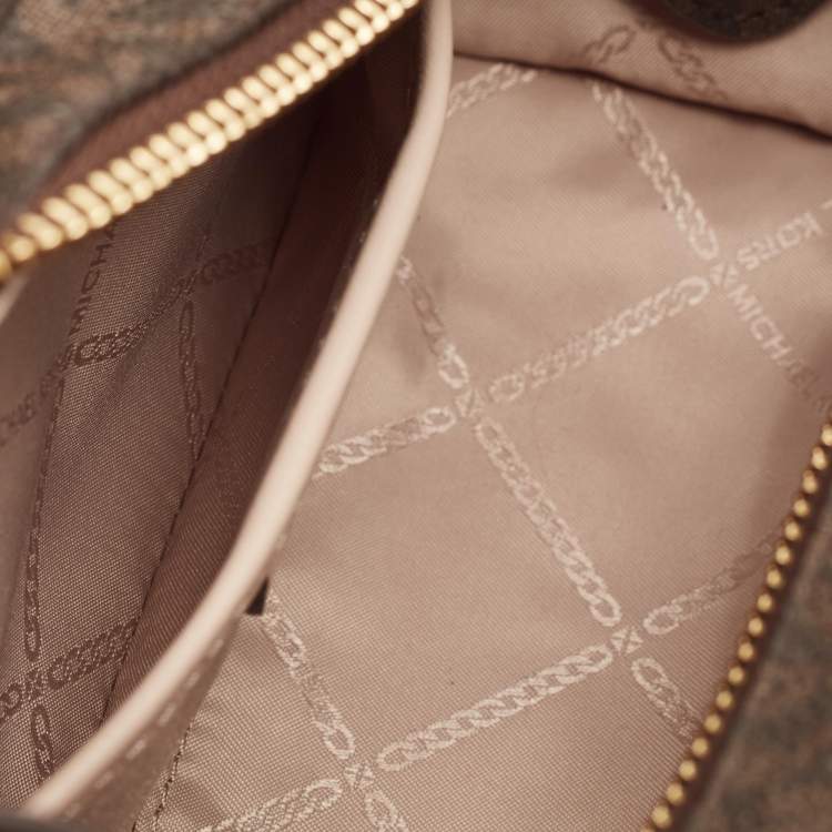 Pre Owned Michael Kors Brown/Pink Siganture Coated Canvas Mini Nouveau Hamilton Crossbody Bag