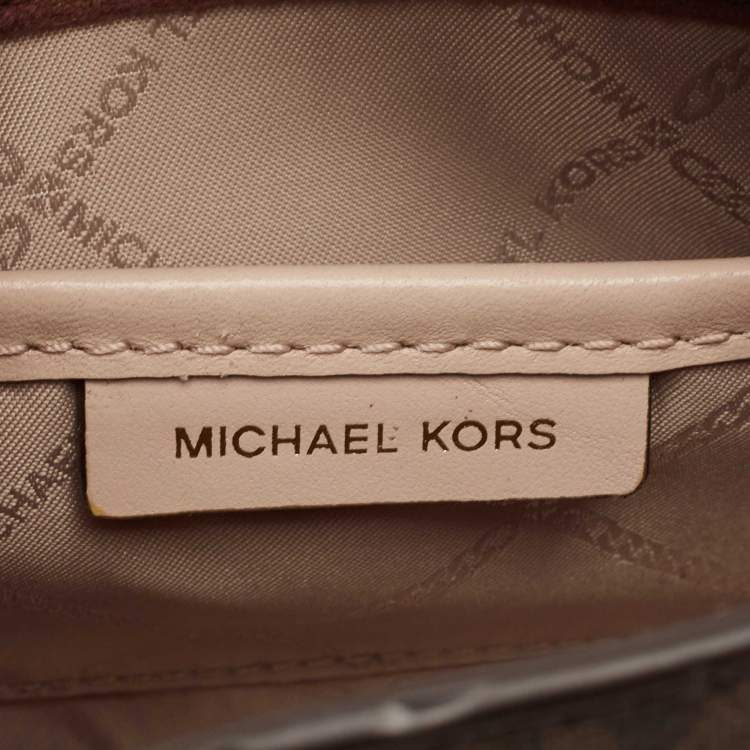 Pre Owned Michael Kors Brown/Pink Siganture Coated Canvas Mini Nouveau Hamilton Crossbody Bag
