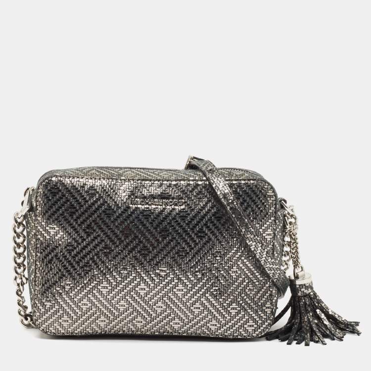 Pre Owned Michael Kors Metallic Grey Textured Suede Ginny Camera Crossbody Bag