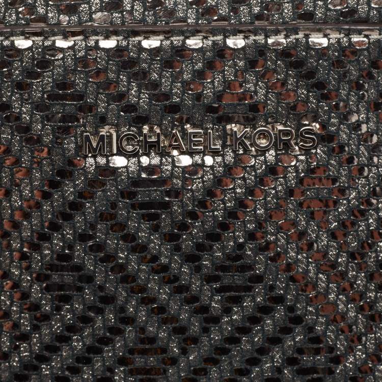 Pre Owned Michael Kors Metallic Grey Textured Suede Ginny Camera Crossbody Bag