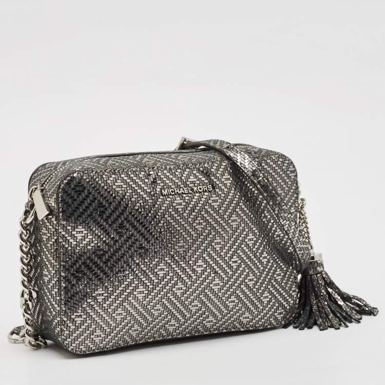 Pre Owned Michael Kors Metallic Grey Textured Suede Ginny Camera Crossbody Bag
