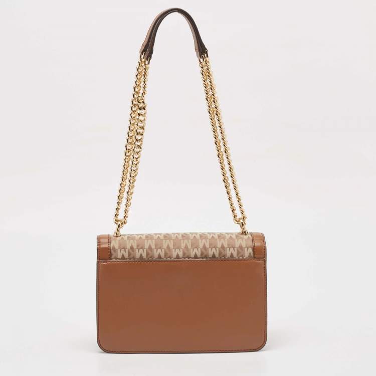 مملوكة مسبقًا Michael Kors Brown Signature Canvas Large Heather Shoulder Bag