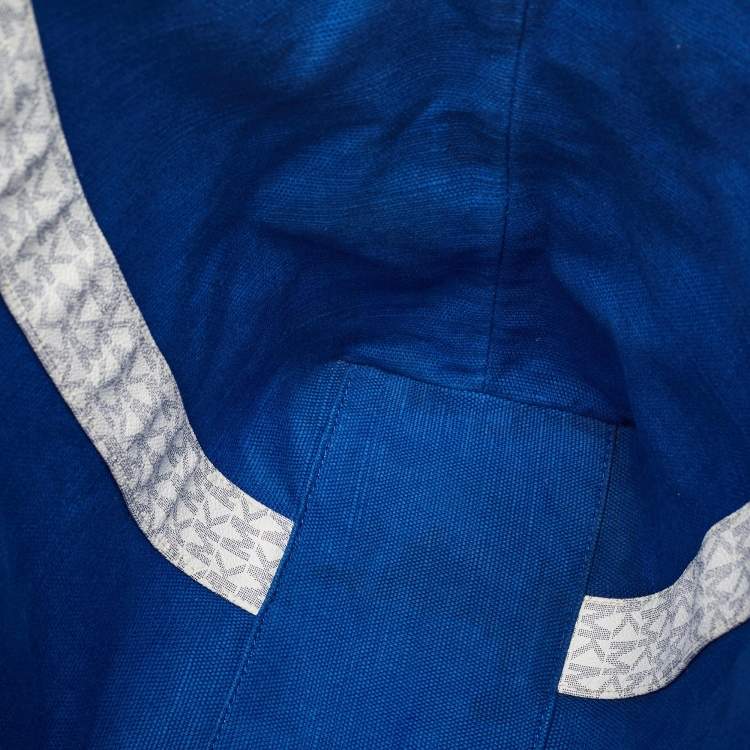 Pre Owned Michael Kors Navy Blue/White Signature Coated Canvas and Leather Large Eva Tote