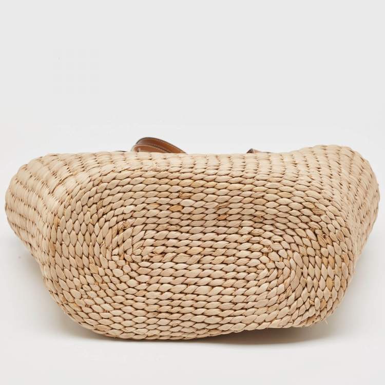 Pre Owned Michael Kors Beige/Brown Woven Raffia and Leather Malibu Tote