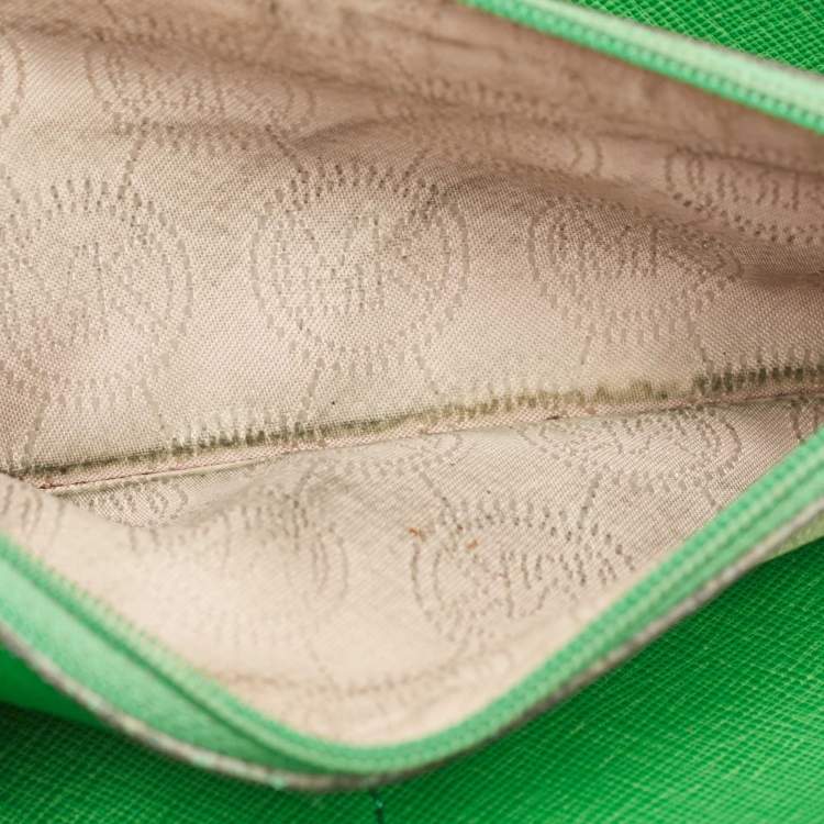 Pre Owned Michael Kors Green Leather Jet Set Zip Around Wallet