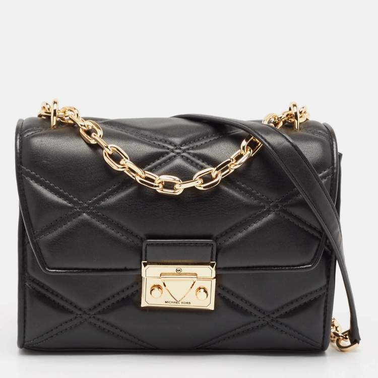 Pre Owned Michael Kors Black Quilted Leather Small Serena Crossbody Bag