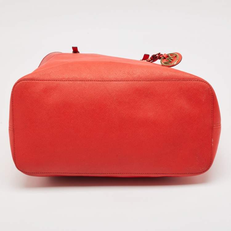 Pre Owned Michael Kors Red Leather Large Jet Set Travel Tote
