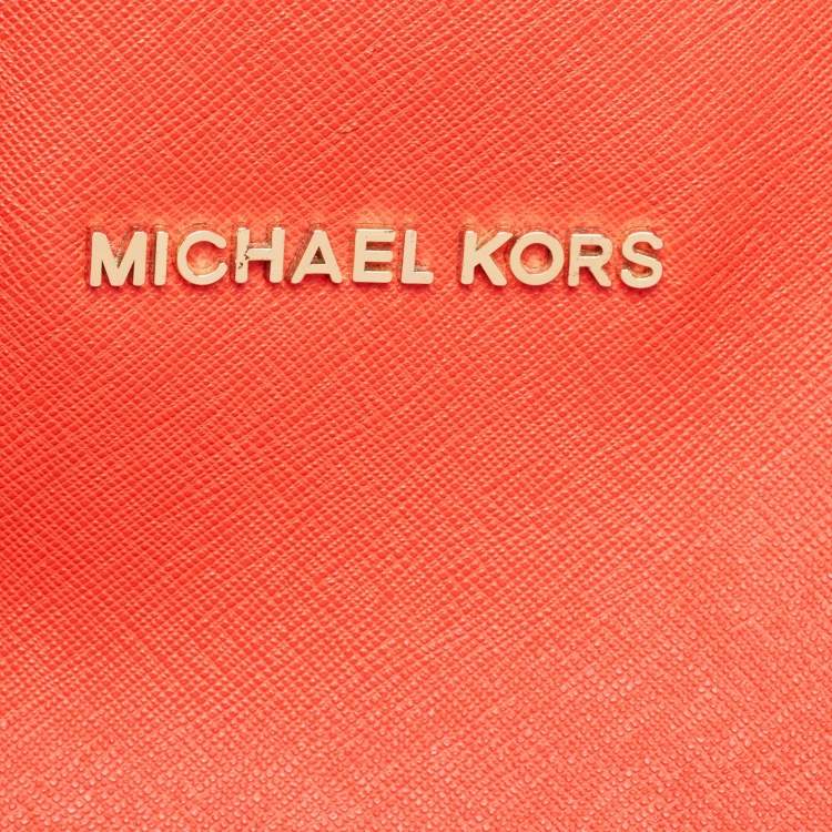 Pre Owned Michael Kors Red Leather Large Jet Set Travel Tote