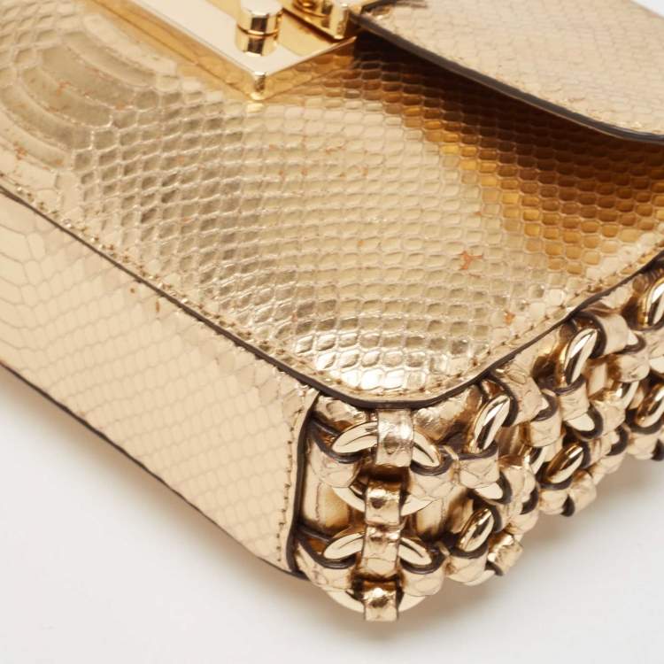 Pre Owned Michael Kors Gold Python Embossed Leather Piper Shoulder Bag