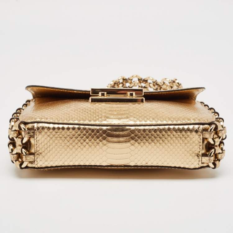 Pre Owned Michael Kors Gold Python Embossed Leather Piper Shoulder Bag