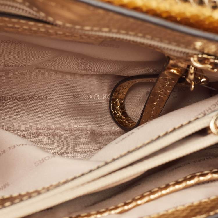 Pre Owned Michael Kors Gold Python Embossed Leather Piper Shoulder Bag