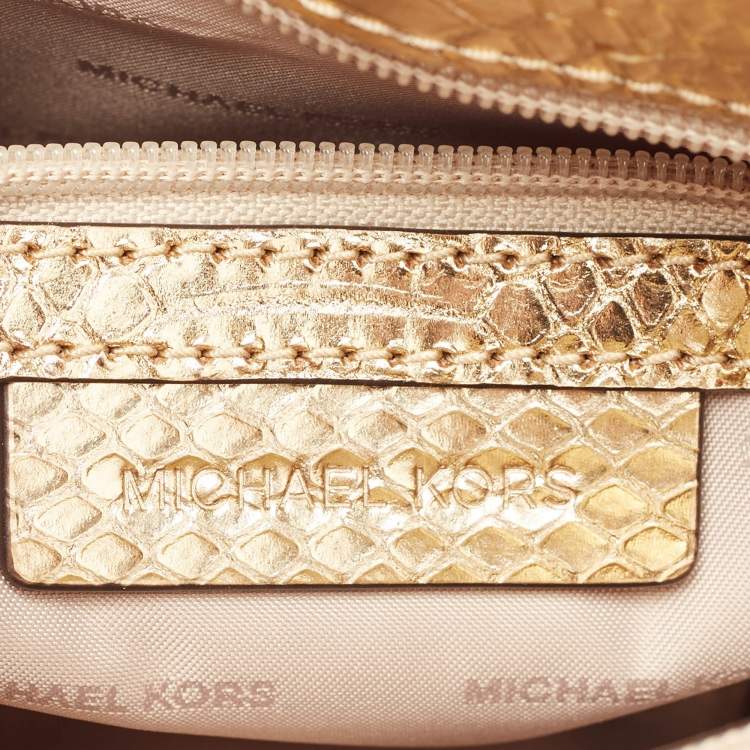 Pre Owned Michael Kors Gold Python Embossed Leather Piper Shoulder Bag
