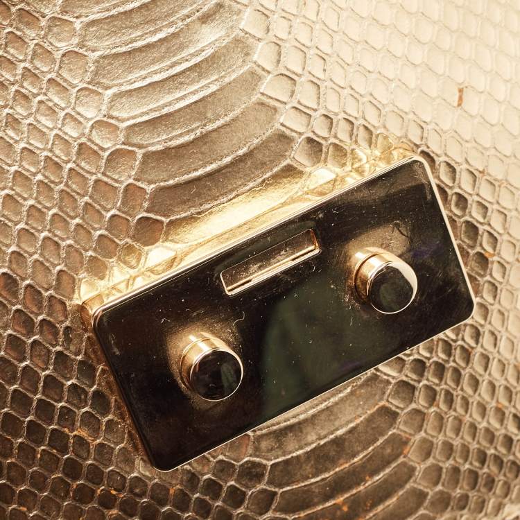 Pre Owned Michael Kors Gold Python Embossed Leather Piper Shoulder Bag