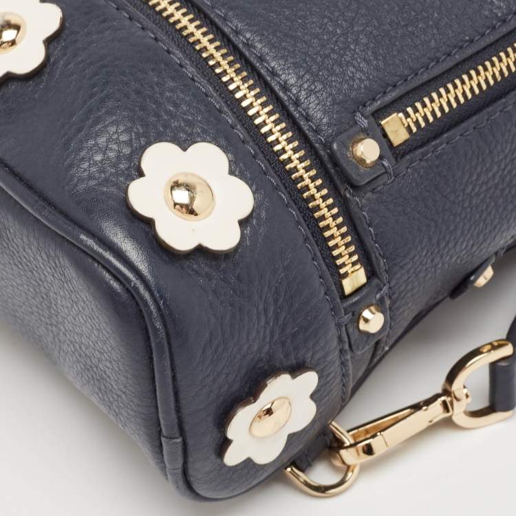 Pre Owned Michael Kors Navy Blue Leather Floral Rhea Backpack