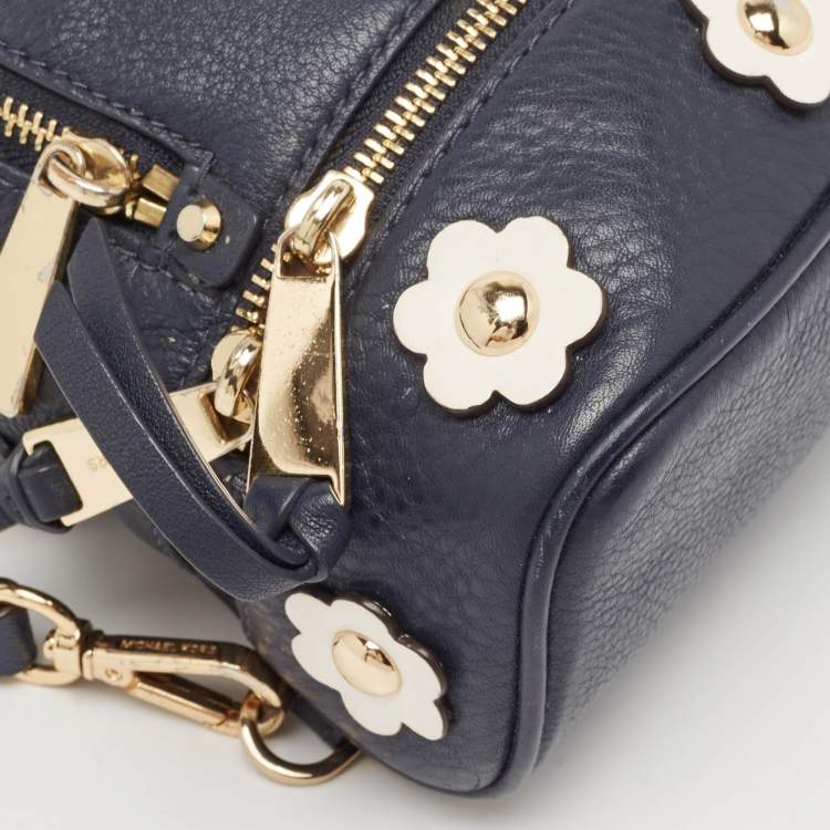 Pre Owned Michael Kors Navy Blue Leather Floral Rhea Backpack