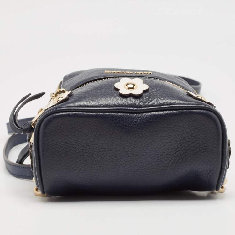 Pre Owned Michael Kors Navy Blue Leather Floral Rhea Backpack