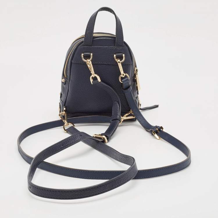 Pre Owned Michael Kors Navy Blue Leather Floral Rhea Backpack
