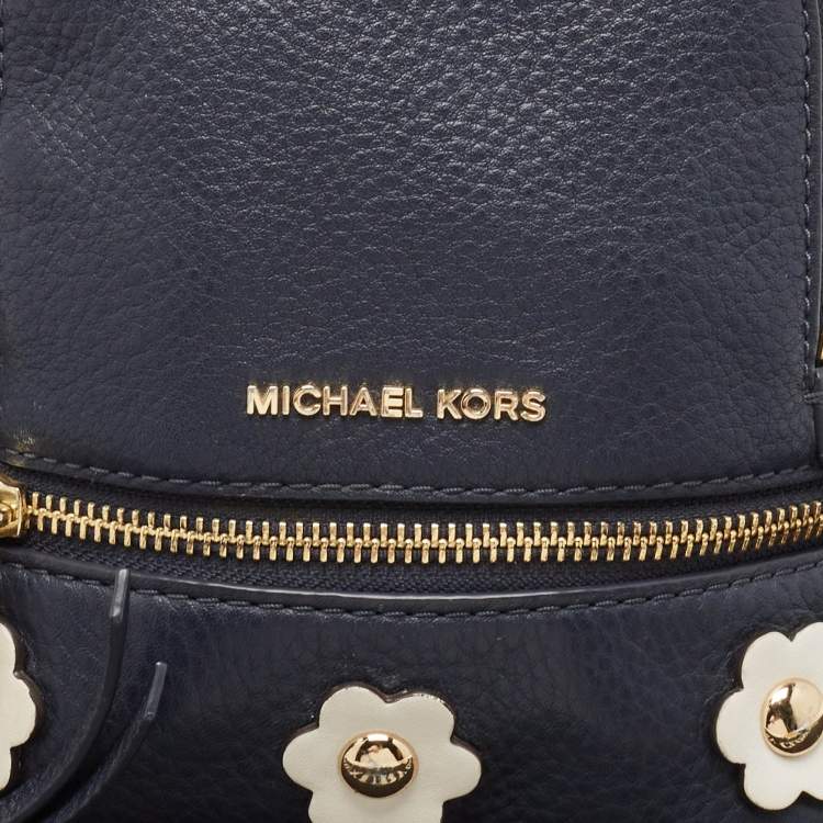 Pre Owned Michael Kors Navy Blue Leather Floral Rhea Backpack