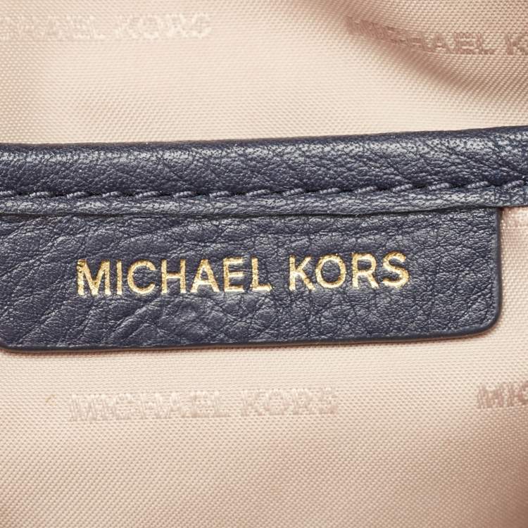Pre Owned Michael Kors Navy Blue Leather Floral Rhea Backpack
