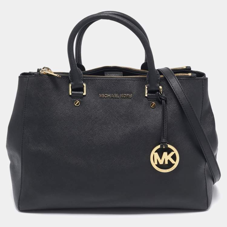 Pre Owned Michael Kors Black Leather Large Sutton Tote