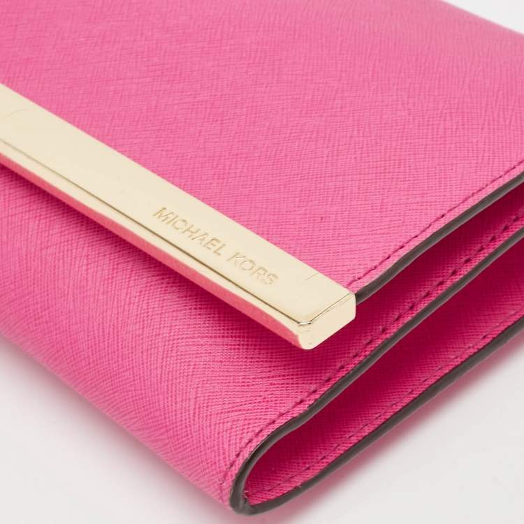 Pre Owned Michael Kors Fuchsia Leather Lana Clutch Bag