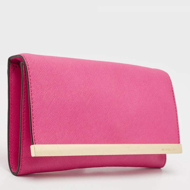 Pre Owned Michael Kors Fuchsia Leather Lana Clutch Bag