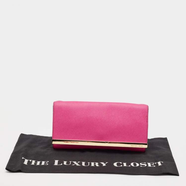 Pre Owned Michael Kors Fuchsia Leather Lana Clutch Bag